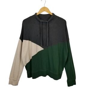 Pact Women's Colorblock Mock Neck Sweatshirt Organic Cotton Gray Green Tan XL